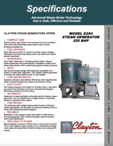 Model E254, 250 BHP Steam Generator Specifications