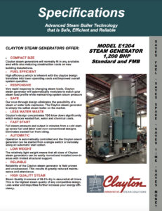 Model E1204, 1200 BHP Steam Generator Specifications